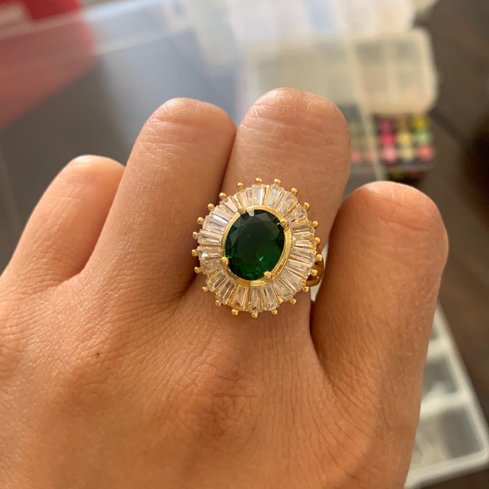 Green gemstone wedding ring